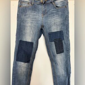 Forever 21 Blue Relaxed Denim with Unique Knee Patches